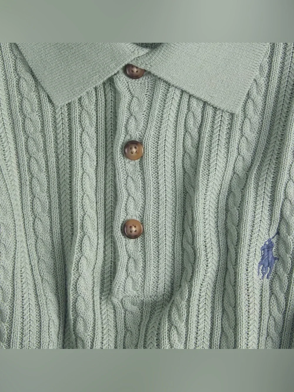 Polo Ralph Lauren Lightweight Cable Knit Polo Collar Sweater Sage Sz S NWT